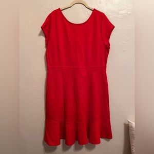 LOFT Red Ponte Flounce Flair Dress | Size 12